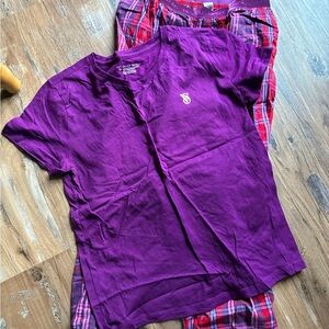 Victoria's Secret Purple Tee and Red Plaid Pajama Pants Set